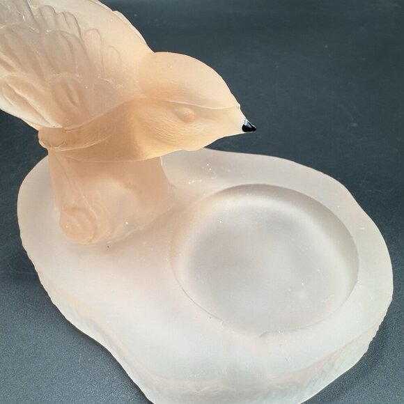 Vintage French Satin Frosted Peach Pink Glass Bird Ashtray Dish Trinket Holder - Picture 5 of 12
